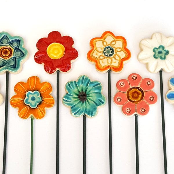 Ceramic Flowers Plant Markers, Planter Decor, Garden Decor, Spring, For Grandma, Stakes, Herb Signs, Summer, Office, Home, Housewarming Gift