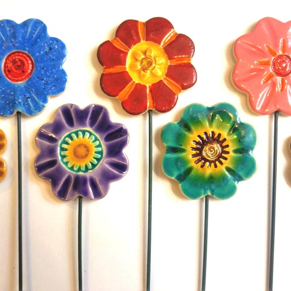 Ceramic Flowers Plant Markers, Planter Decor, Garden Decor, Spring, Planter Art, Stakes, Herb Signs, Summer, Office, Home, Mother’s Day Gift