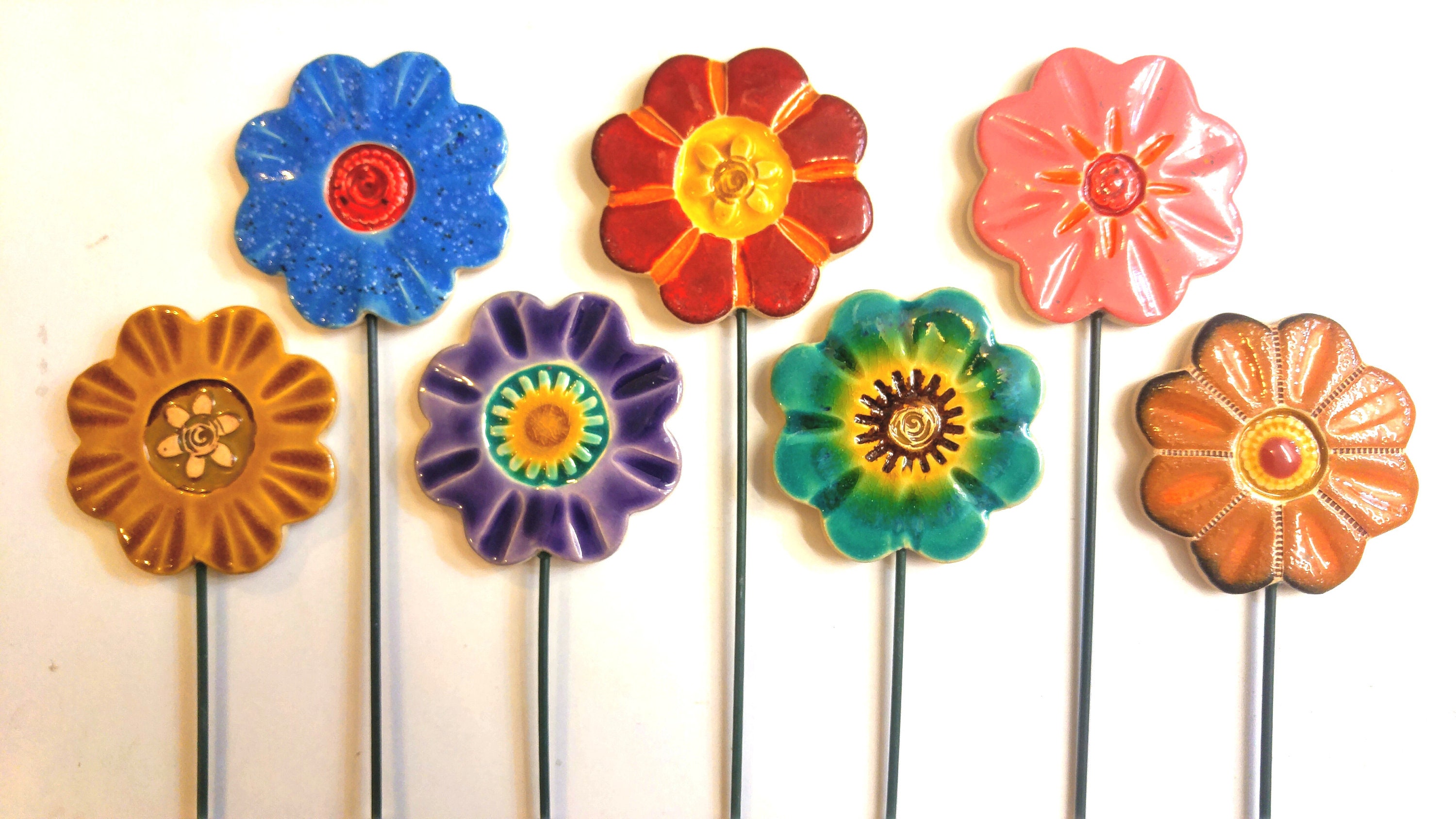Ceramic Flowers Plant Markers Planter Decor Garden Decor Etsy