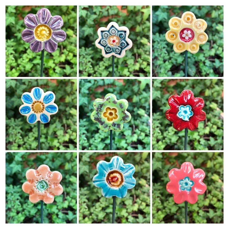 Ceramic Flowers Plant Markers, Planter Decor, Garden Decor, Spring, Planter Art, Stakes, Herb Signs, Summer, Office, Home, Housewarming Gift image 3