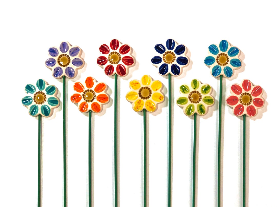 Ceramic Flowers Plant Markers, Planter Decor, Garden Decor, Spring