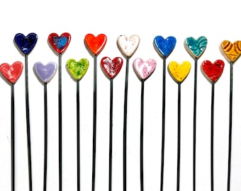 Ceramic Heart Plant Stakes (Set of 2): Garden Decor, Lovers Gift