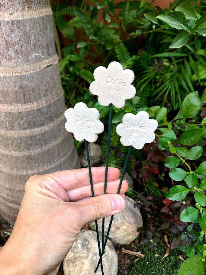 Ceramic Flowers Plant Markers set of 3 Garden Decor Etsy