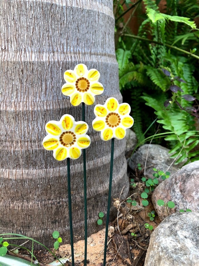 Ceramic Flowers Plant Markers set of 3 Garden Decor Etsy