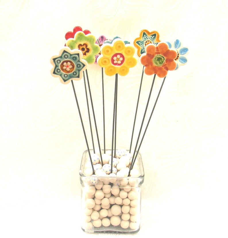 Ceramic Flowers Plant Markers, Planter Decor, Garden Decor, Spring, Planter Art, Stakes, Herb Signs, Summer, Office, Home, Housewarming Gift image 5