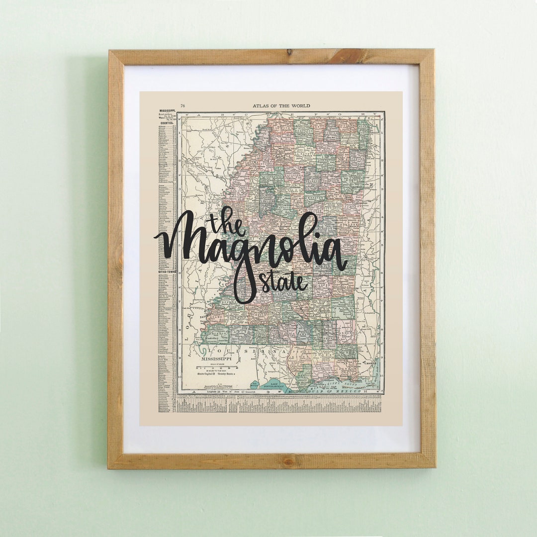 State of Mississippi 1920 Vintage Map With Handwritten - Etsy