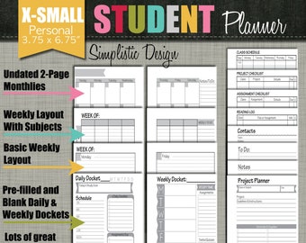 Student Planner {Printable} Set - Sized X-Small Personal 3.75" x 6.75" PDF - Simplistic Design - Undated