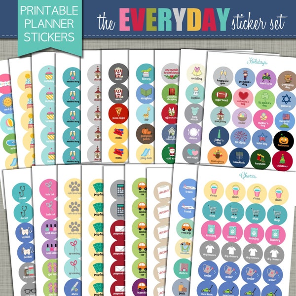 NEW {Printable} Planner Stickers - Everyday Set - 3/4" Circle - INSTANT DOWNLOAD