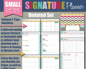 UNDATED Printable Monthly Planner - Signature Design - Sized Small 5.5" x 8.5" PDF