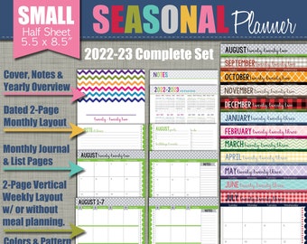 NEW 2022-2023 Printable Planner - Seasonal Design - Academic Year - Sized Small 5.5" x 8.5" PDF