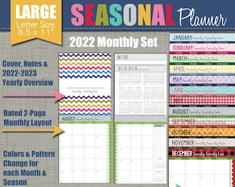 40% OFF - 2022 Printable Monthly Planner - Seasonal Design - Calendar Year - Sized Large 8.5" x 11" PDF