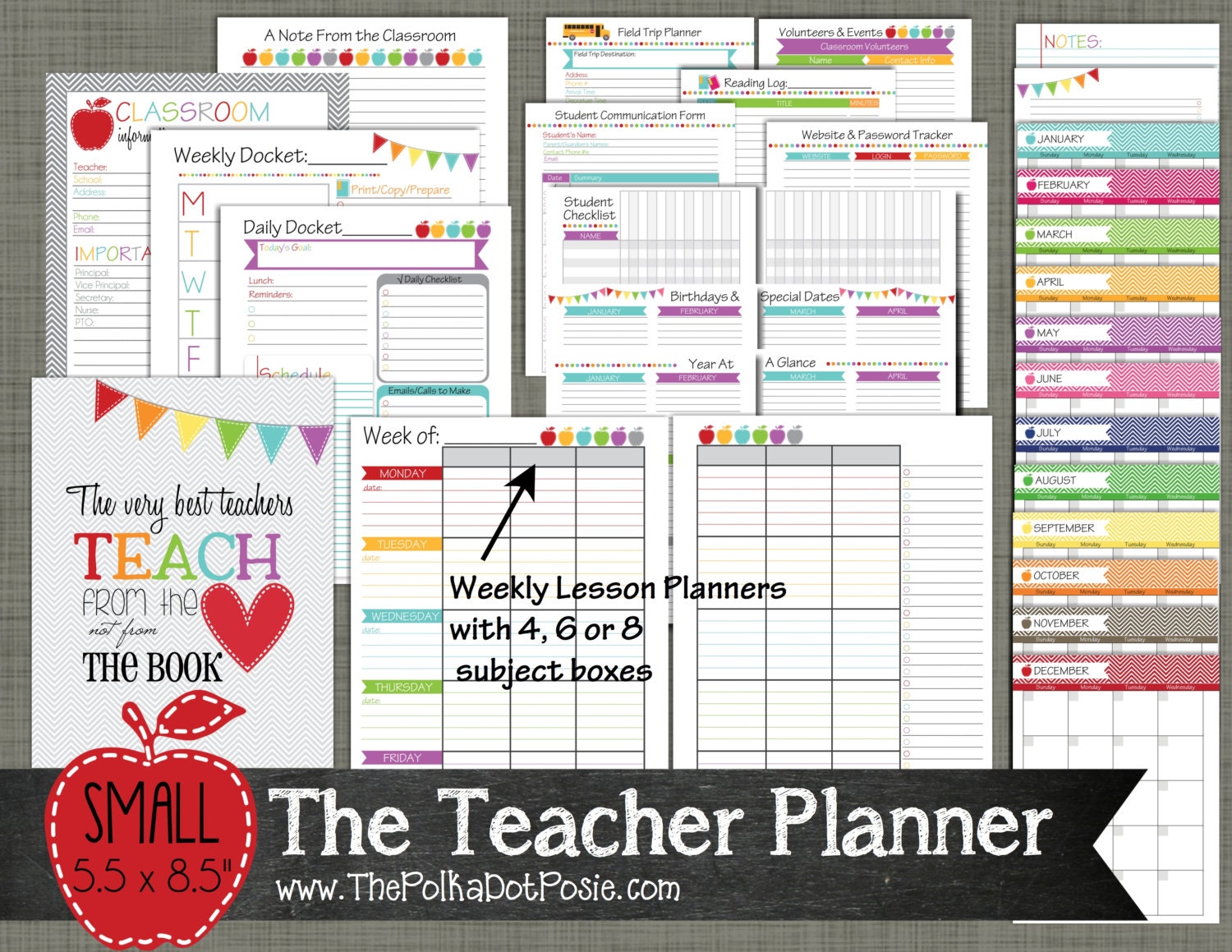 teacher planner printable set sized small 55 x etsy