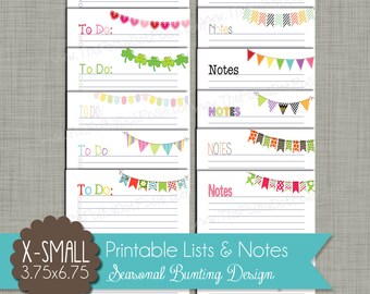 Seasonal Bunting To-Do Lists & Notes {Printable} - Sized X-Small Personal 3.75 x 6.75 " PDF