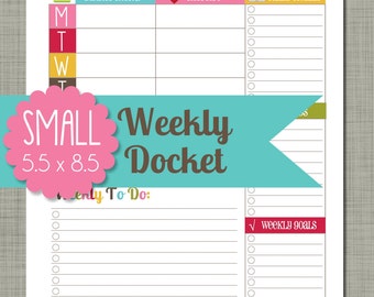 Small {Printable} Weekly Docket - Sized 5.5 x 8.5" PDF