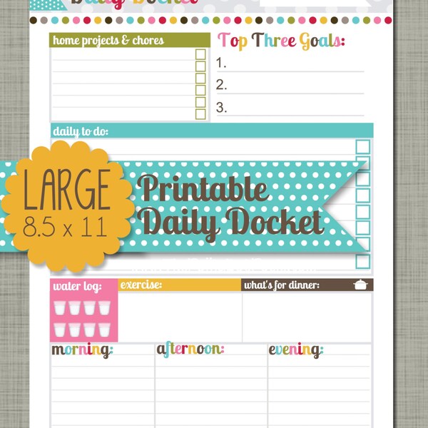 Large {Printable} Daily Docket - Sized 8.5 x 11" PDF