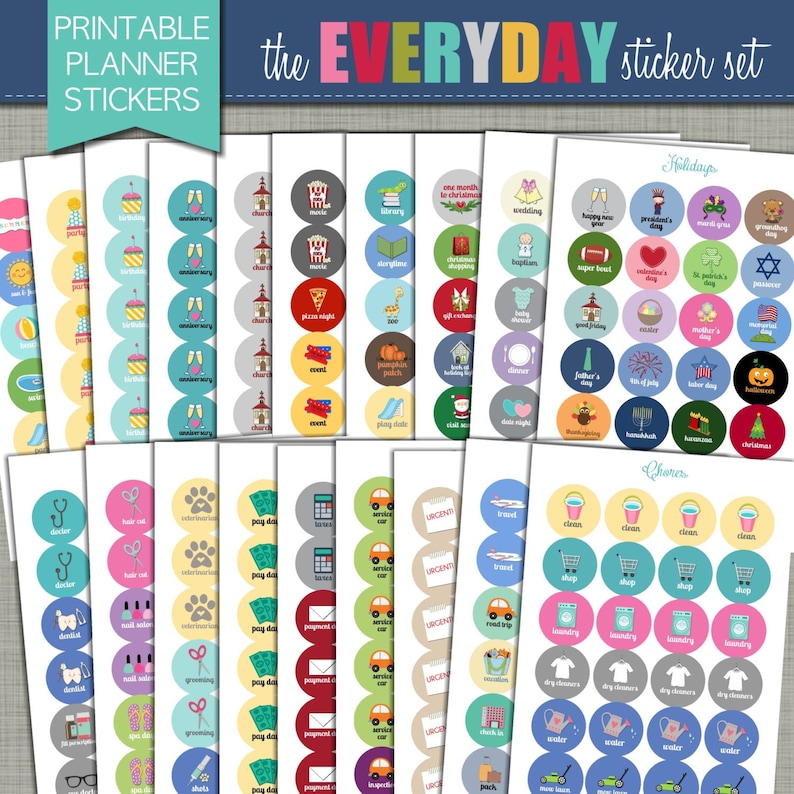 NEW {Printable} Planner Stickers - Everyday Set - 3/4' Circle - INSTANT DOWNLOAD 