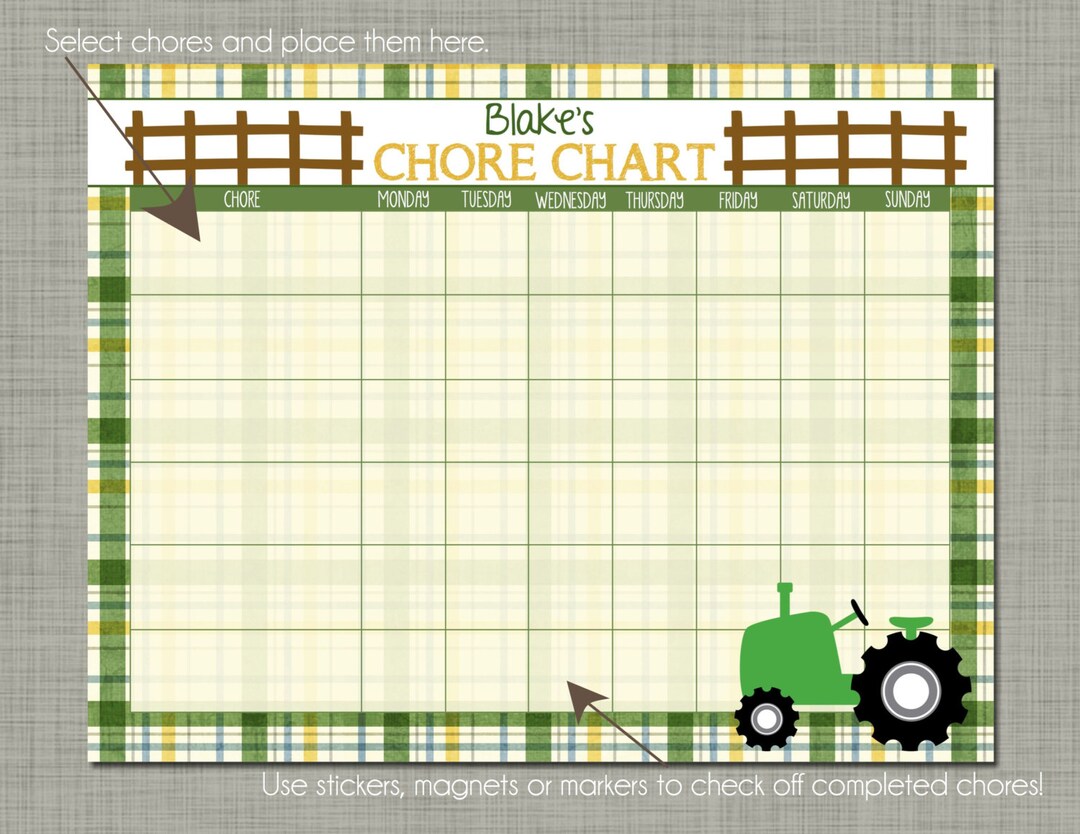 Personalized Kids Chore Reward Chart {printable} Sized 8.5 X 11 - Green ...