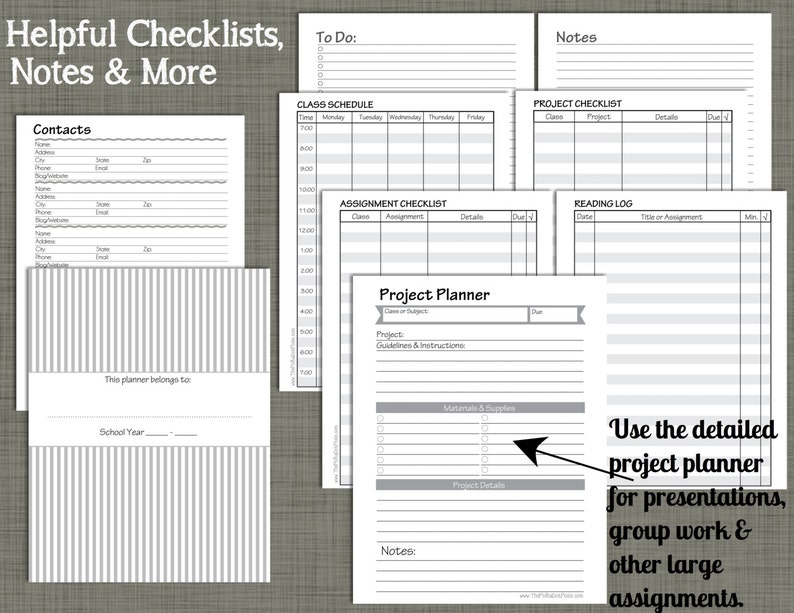 Student Planner Printable Set Sized Large 8.5 x 11 PDF Simplistic Desgn Undated image 4