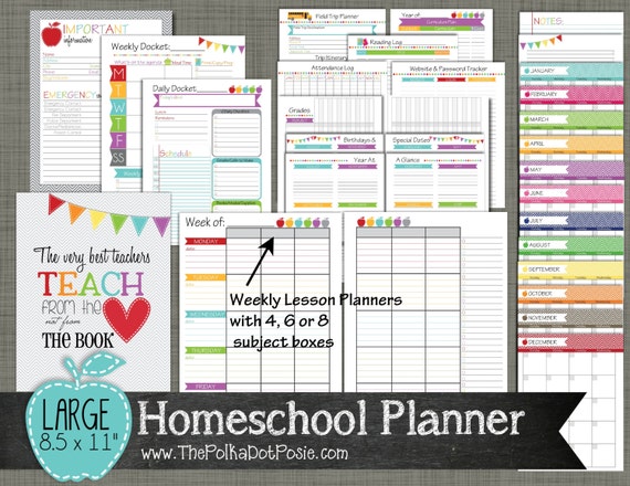 Homeschool Planner Printable Set  Sized Large 8.5 x