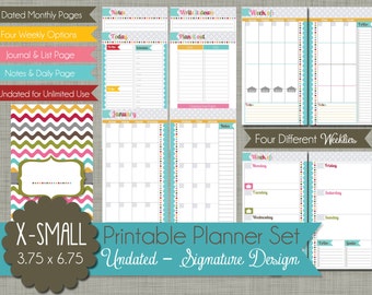 Undated Printable Planner - PolkaDotPosie Signature Design  - Sized X-Small Personal Portable Compact 3.75" x 6.75" PDF