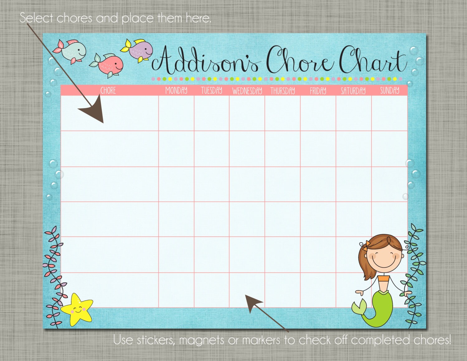Personalized Kids Chore Reward Chart printable Sized 8.5 X - Etsy