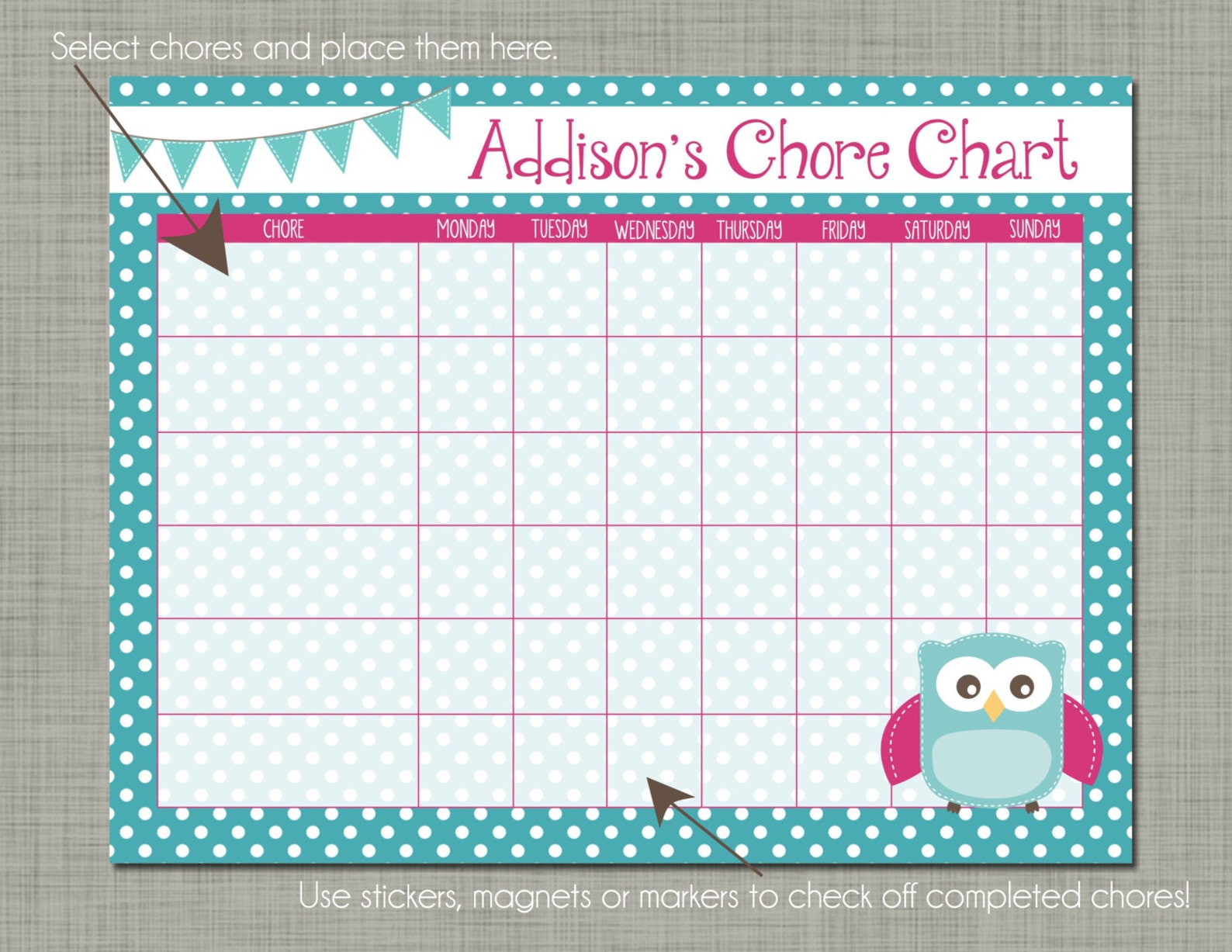 Personalized Kids Chore Reward Chart printable Sized 8.5 X - Etsy