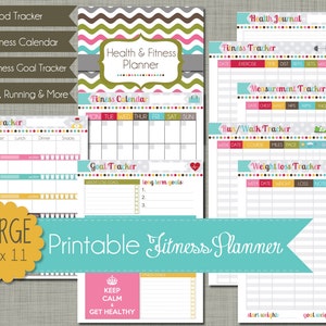 Large {Printable} Health and Fitness Planner Set - Sized 8.5 x 11" PDF