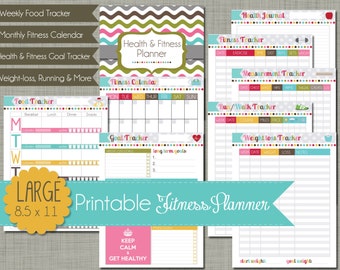 Large {Printable} Health and Fitness Planner Set - Sized 8.5 x 11" PDF