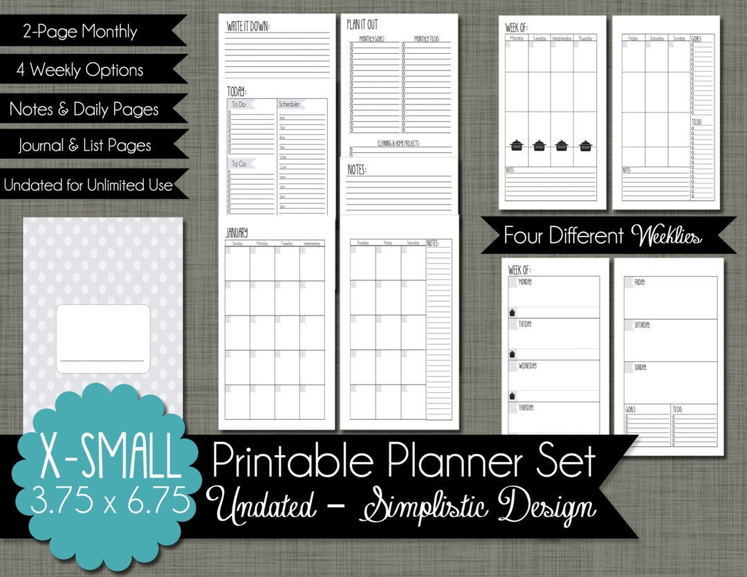 UNDATED Printable Planner - Simplistic Design - Sized X-small (personal ...