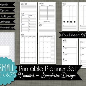 UNDATED Printable Planner - Simplistic Design - Sized X-Small (Personal size) 3.75" x 6.75" PDF