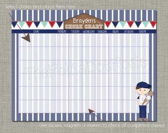 Personalisierte Kinder Chore Belohnungskarte {druckbar} Größe 8,5 x 11 - Baseball Design