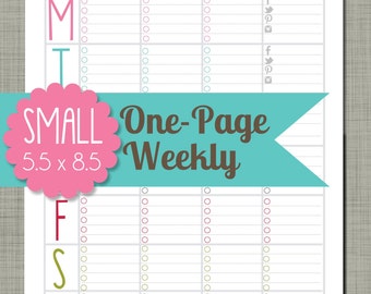 Small {Printable} One Page Weekly - Sized 5.5 x 8.5" PDF