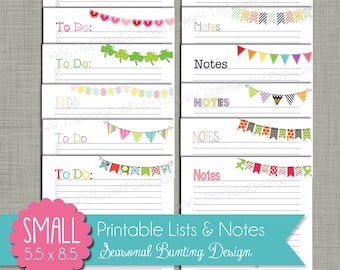 Seasonal Bunting To-Do Lists & Notes {Printable} - Sized Small 5.5 x 8.5" PDF