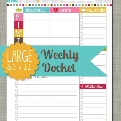 Large printable Weekly Docket Sized 8.5 X 11 PDF - Etsy