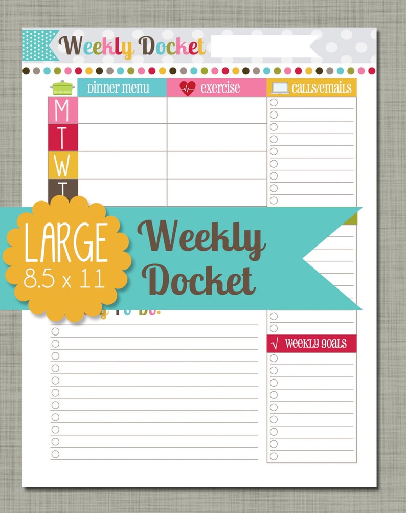 Large printable Weekly Docket Sized 8.5 X 11 PDF Etsy