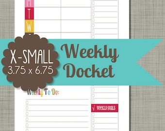 X-Small {Printable} Weekly Docket - Personal Sized 3.75 x 6.75" PDF