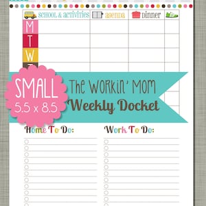 The Workin' Mom Weekly Docket {printable} - Sized Small 5.5 X 8.5