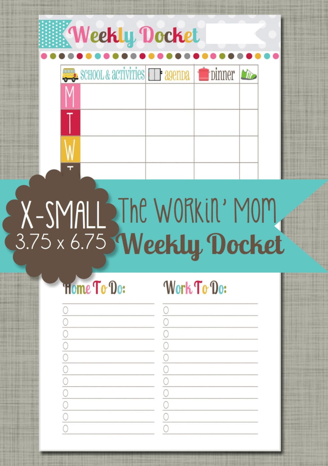 The Workin' Mom Weekly Docket {printable} - Sized X-small 3.75 X 6.75 ...