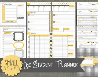 Student Planner {Printable} Set - Sized Small 5.5" x 8.5" PDF - Yellow & Gray Design - Undated