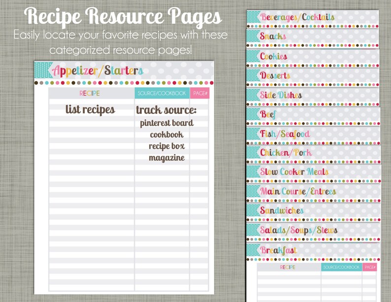 Meal & Recipe Planner Printable Set Sized Large 8.5 x 11 PDF Signature Design image 4