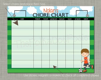 Personalized Kids Chore Reward Chart {Printable} Sized 8.5 x 11 - Boys Soccer Design