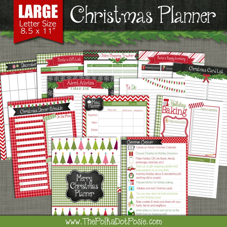 Merry Christmas Printable Planner Size Large 8.5 x 11 PDF Instant Download image 1