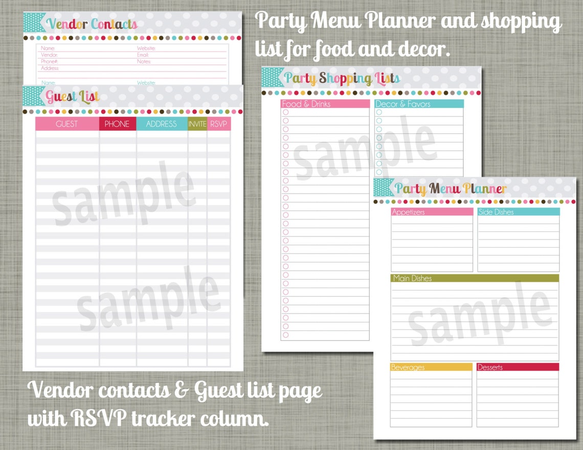 Party and Event Planner Printable Set Sized Small | Etsy