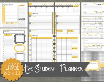 Student Planner {Printable} Set - Sized Large 8.5" x 11" PDF - Yellow & Gray Desgn - Undated