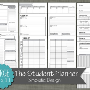 Student Planner Printable Set Sized Large 8.5 x 11 PDF Simplistic Desgn Undated image 1