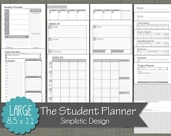 Student Planner {Printable} Set - Sized Large 8.5" x 11" PDF - Simplistic Desgn - Undated