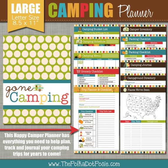 Happy Camper Planner Printable Set Sized Large 8.5 x