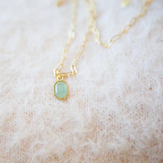 Green Aventurine Gemstone Pendant Necklace, Daint… - image 2