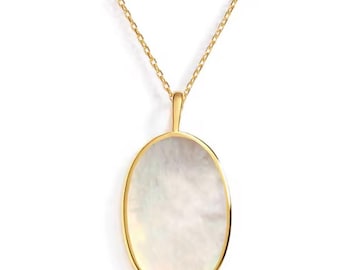 Dainty Mother of Pearl Pendant Necklace, Gold Chain