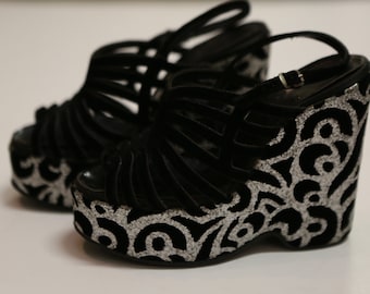 Vintage 70s giritter platform shoes sandals disco